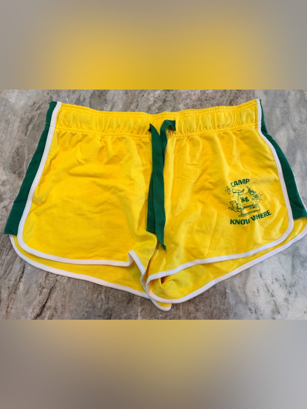Stranger Things Camp Know Where 85 Yellow Dolphin Shorts Large Retro 80s